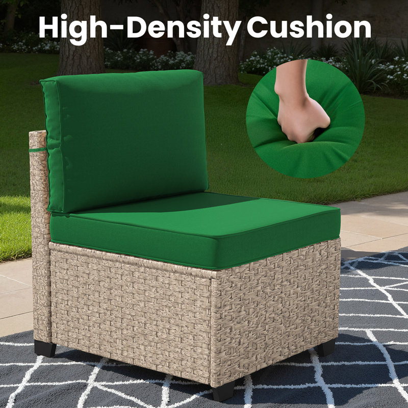 Wicker 6 - Person Modular Patio Conversation Sets with Cushions, Gray, Green