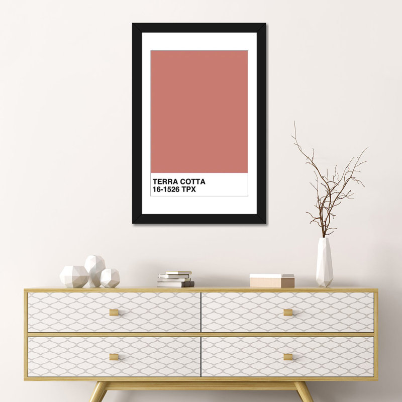 «Terra Cotta 16-1526 TPX», impression sur toile, H 24 po x l 16 po x P 1 po, Papier d'art encadré noir, Blanc