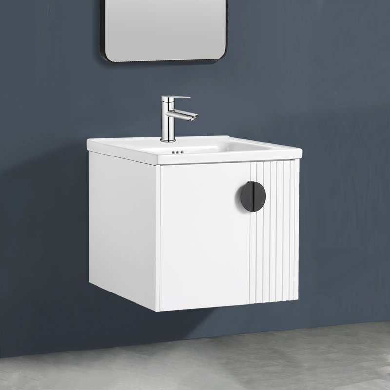 Meuble-lavabo mural avec lavabo en céramique, Blanc