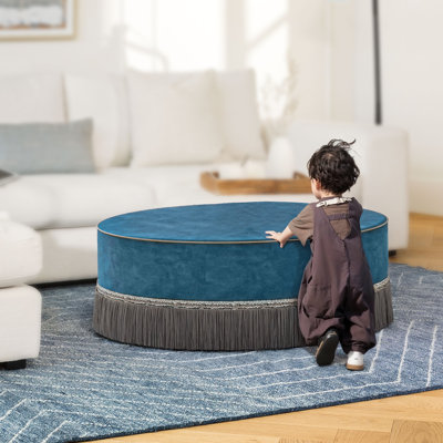 Round Tassel Upholstered Cocktail Ottoman Coffee Table