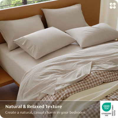 Bedsure 100% Washed Cotton Sheets - Linen Like Textured Percale Sheets King Size, 6-Piece Bedsheet Set With 18" Deep Pocket, Breathable & Purewoven Soft Comfy (White, King)