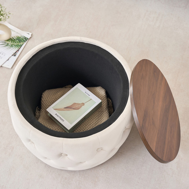 2 Piece Nesting Storage Ottomans (Beige), Beige