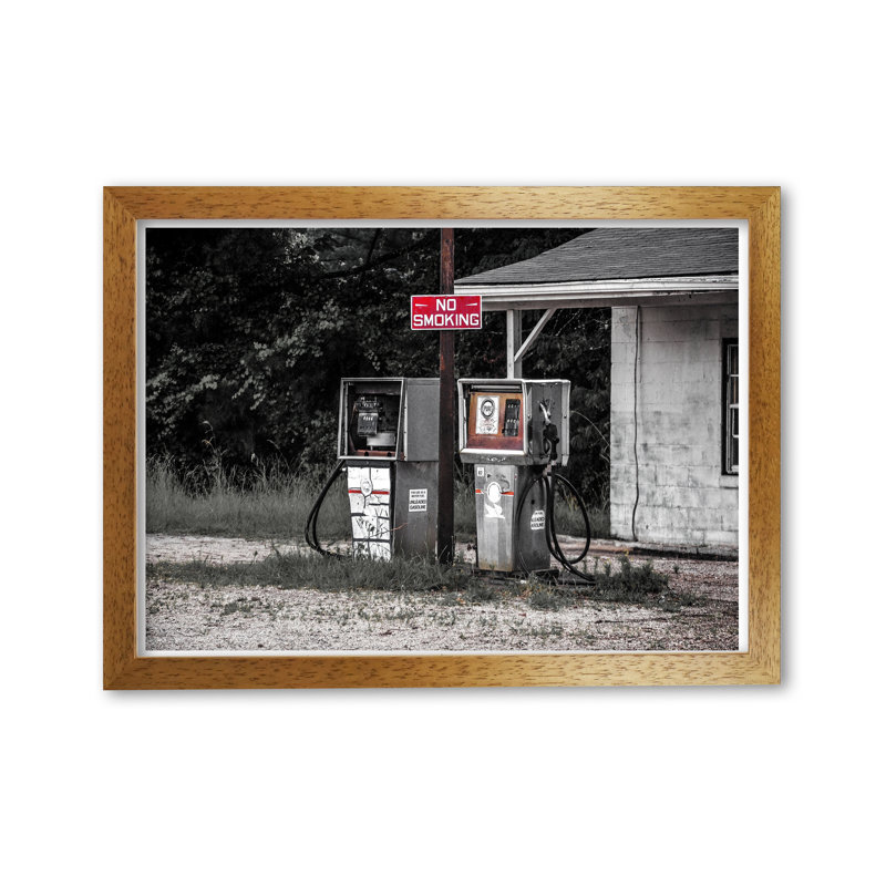 Abandoned Gas Pumps - Print, Honey Oak Frame, 30 cm H x 21 cm W x 5 cm D
