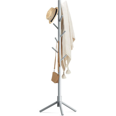 Wooden Coat Rack Stand With 8 Hooks New Zealand Pine 3 Adjustable Coat Standing Tree Easy Assembly For Coats, Hats, Scarves And Handbags For Entryway, Hallway, Bedroom, Office