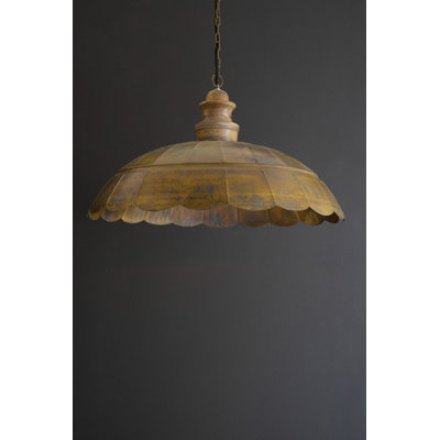 Kalalou Brass and Wood Hanging Pendant Light – Antique Finish – 17.5"Tall