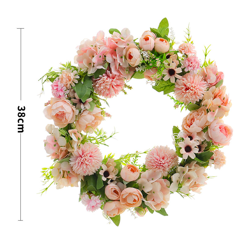 Handcrafted Faux Peony Polyester 38cm Wreath, Pink