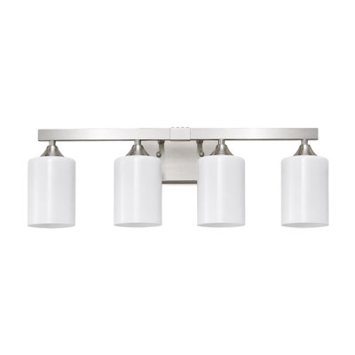 4-Light Brushed Nickel Bathroom Vanity Light with Milk White Glass Shades, Reversible Wall Sconce Fixture (Bulbs Not Included)