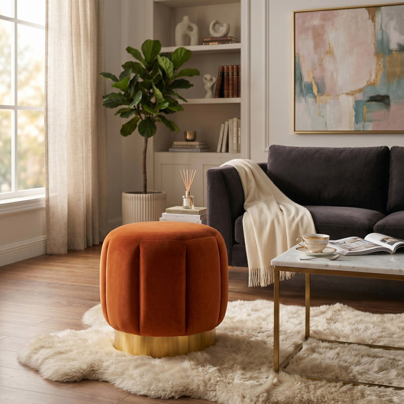 Maxine Round Ottoman, Sienna Velvet