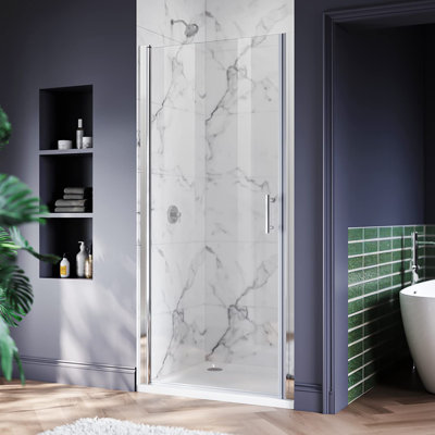 Porte de douche à pivot sans cadre avec verre trempé transparent de 29,5 à 31 po x H 72 po