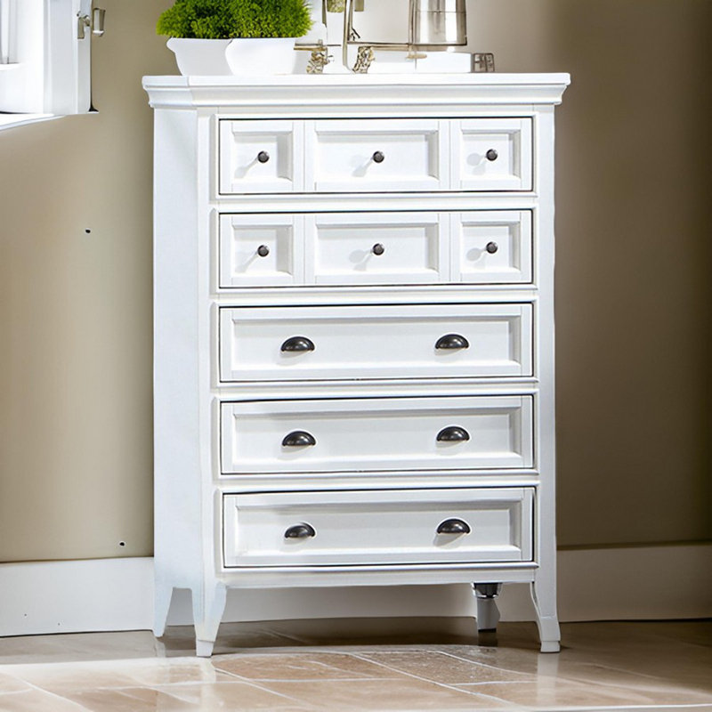 Commode haute 50 po Lile, 6 tiroirs, moulures couronnées Lile, Blanc