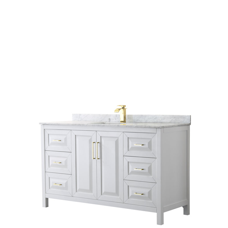 Daria 60'' W Single Vanity, White, White Cultured Marble, Brushed Gold
