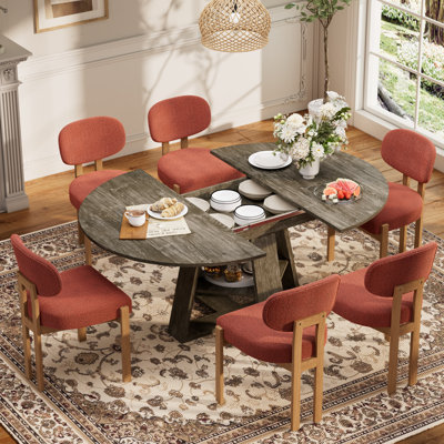 Ensemble de salle à manger multifonctionnel extensible de 43,3 po à 59 po avec tablette de rangement et chaises en tissu de chenille, table de salle à manger familiale peu encombrante