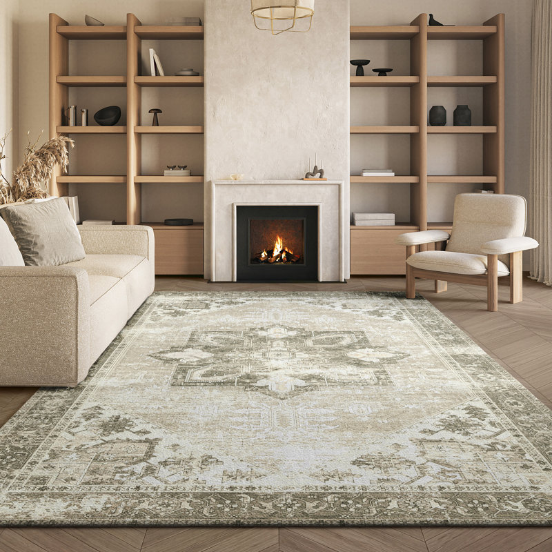 Delvecchio Oriental Sage/Ivory Area Rug, Rectangle 8' x 10'