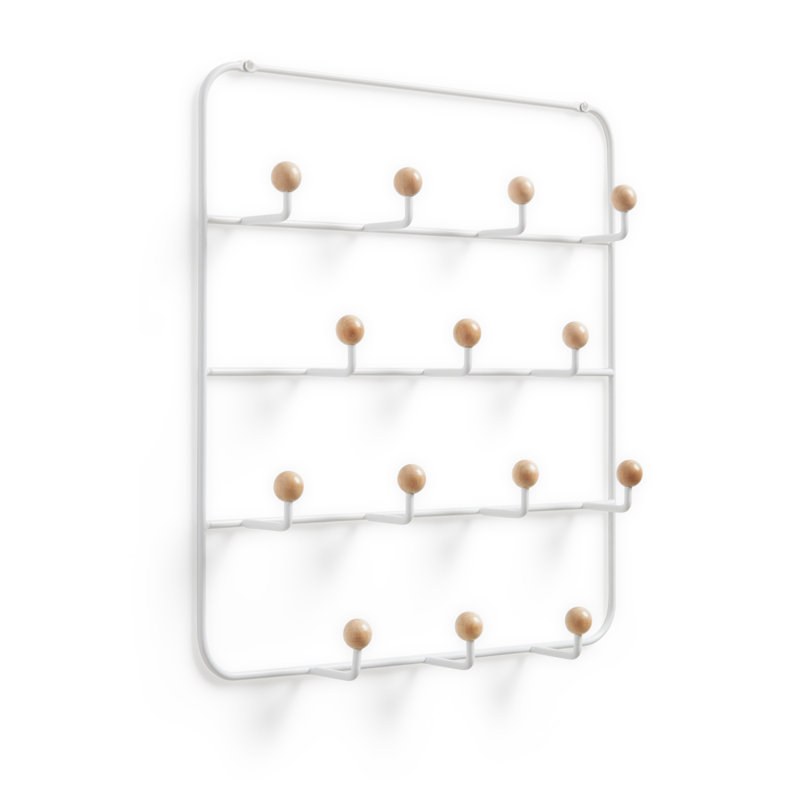 White Steel Wall Organizer with Wooden Knob Hooks