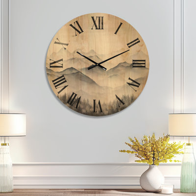  Horloge murale Scenic Silent Wood - Morning Fog Mountain Wonder