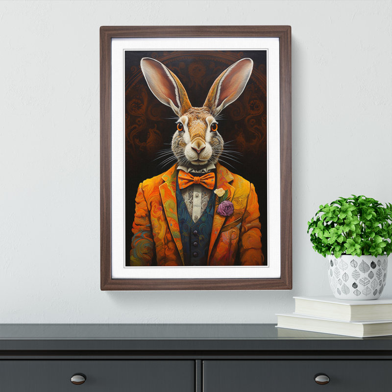 Hare Contemporary - Single Picture Frame Print on Wood, 64cm H x 46cm W x 2cm D, Walnut