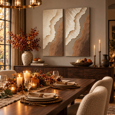 20 x 40, ensemble de 2 toiles abstraites texturées, brun beige avec accents dorés