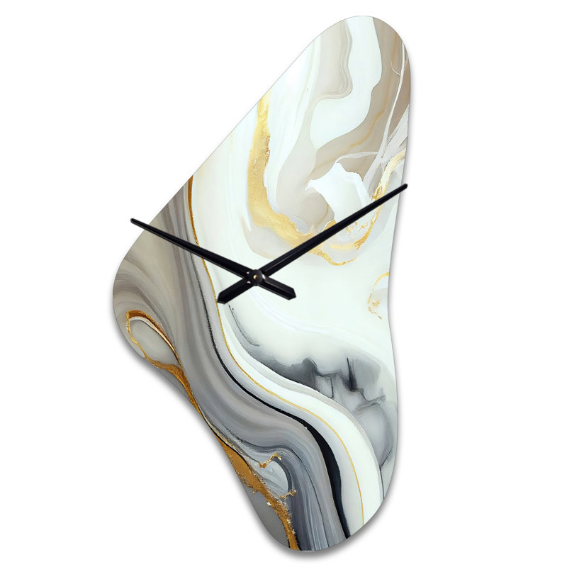 Horloge murale asymétrique en métal blanc et or abstrait III, Grand