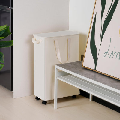 Panier à linge mince avec couvercle et roulettes, panier à linge haut et peu encombrant avec poignée pour petits espaces, conception compacte pour dortoir, salle de bain et chambre à coucher