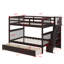 Lit superposé double sur lit double pour chambre à coucher, avec tiroir, espace de rangement et garde-corps sur escalier-1407840341
