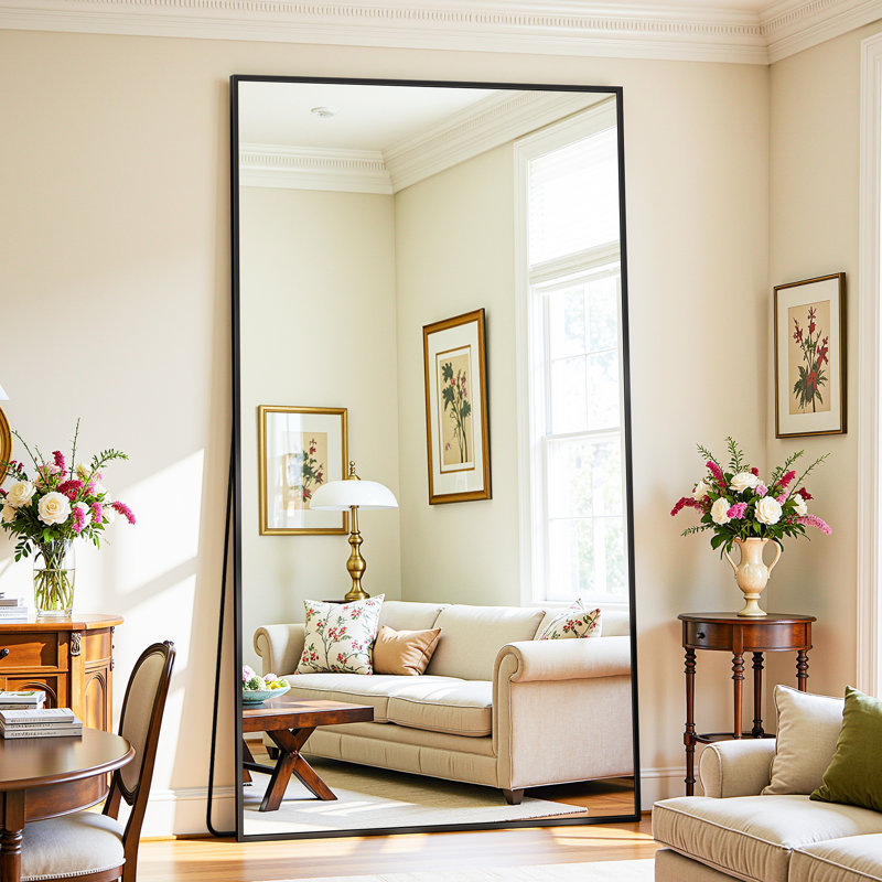 Large Rectangular Floor Mirror With Stand,  Oversized Decorative Leaner Mirror For Bedroom, Living Room, Black, 76" x 34"