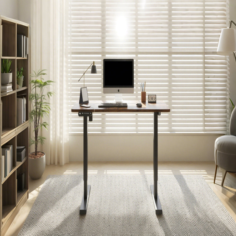 55"×24" Rustic Brown Electric Standing Desk Height Adjustable Desk For Home And Office Computer Table Gaming Desk Modern Lift-Up Desk
