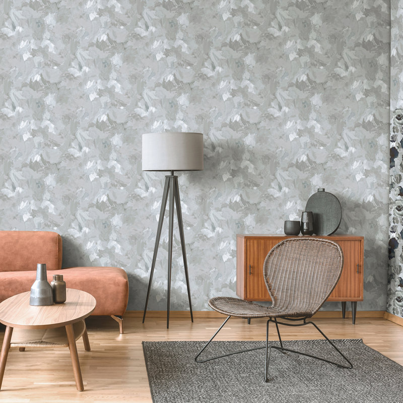 Julie Feels Home Collection Glitter/Shimmer Abstract Plain Paeonia Wallpaper Roll, Ash