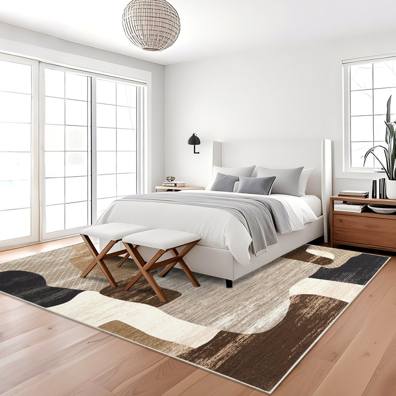 Modern Abstract Area Rugs Living Room Rug, Machine Washable Non Slip Rug for Bedroom, Low Pile Contemporary Floor Carpet for Dining Room Home Office, Foldable Thin Mat