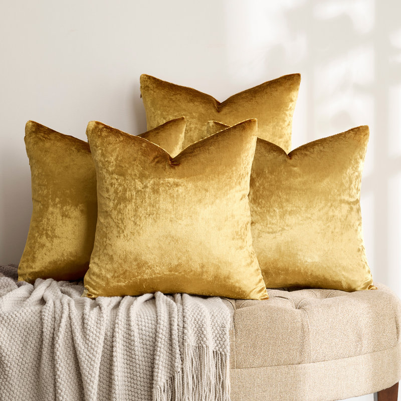 Ensemble de 4 housses de coussins décoratifs en velours de luxe pour canapé-lit de salon, Doré, H 20 po x l 20 po