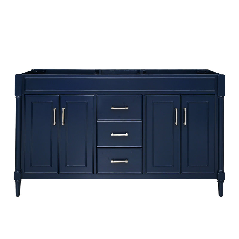 Bristol 60'' W Double Bathroom Vanity Base, Navy Blue