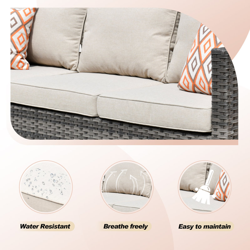 Ensemble de conversation d'extérieur pour 5 personnes avec coussins, Beige