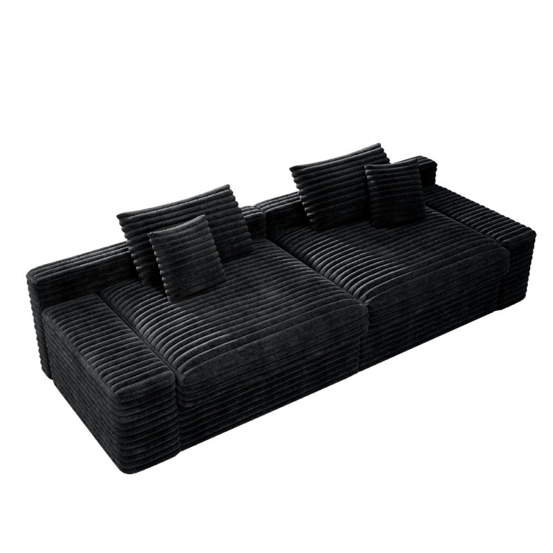Canapé modulaire en velours côtelé moelleux 2 pièces sans assemblage, noir
