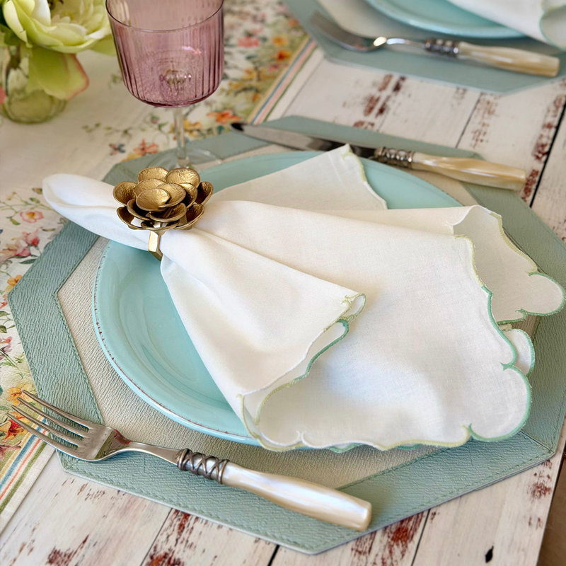 Bordino Vinyl Octagon Placemats, Oatmeal