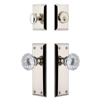 Grandeur Fifth Avenue Long Plate Entry Set with Fontainebleau Crystal Knob in Vintage Brass