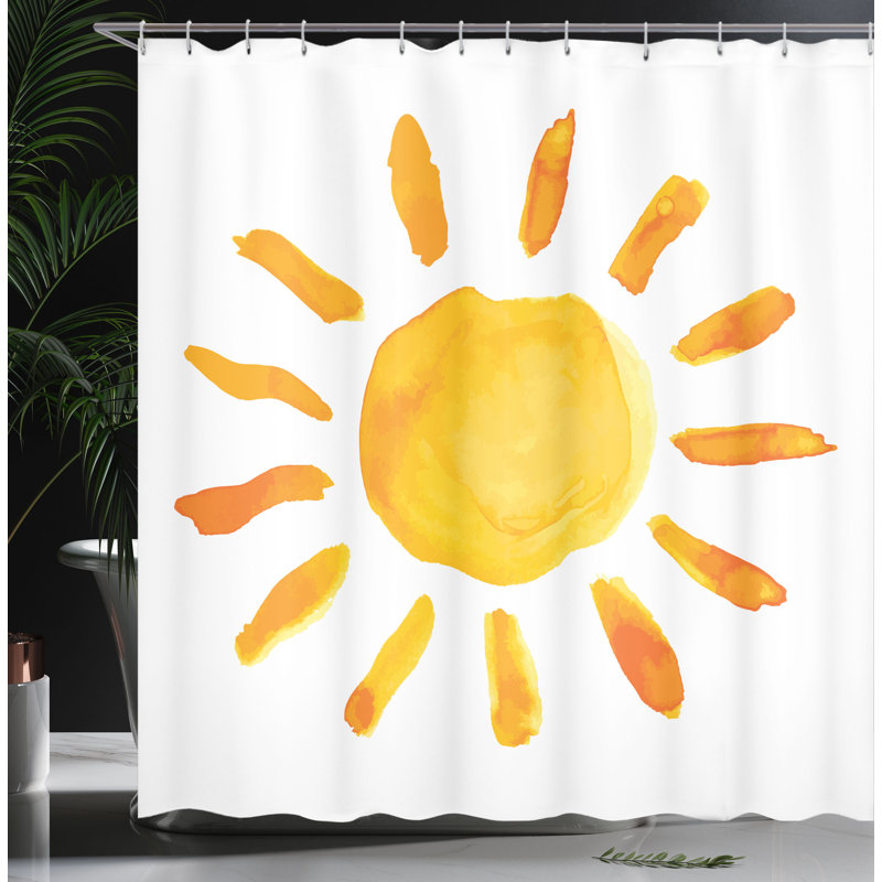 Aqua Beige Multicolor Fabric Shower Curtain with Sun Design