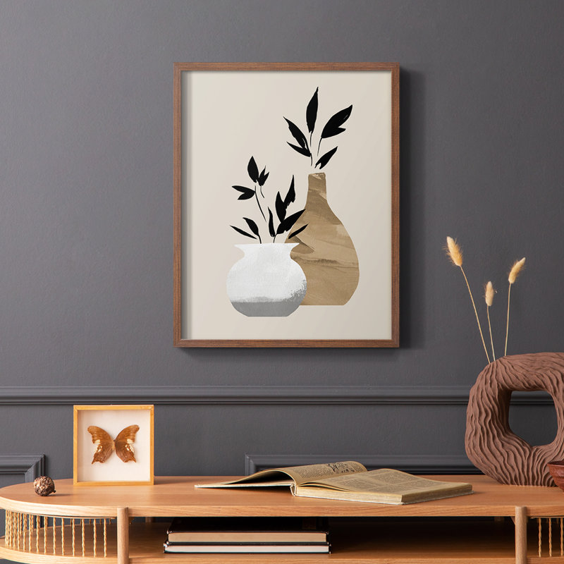 «Simple Bud Vases I», reproduction encadrée - bois massif, H 10 po x l 8 po, Brun