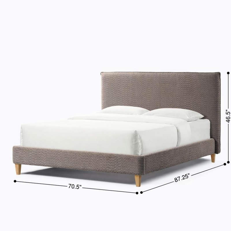 Grand lit tapissier de couleur grise - plateforme moderne et stable