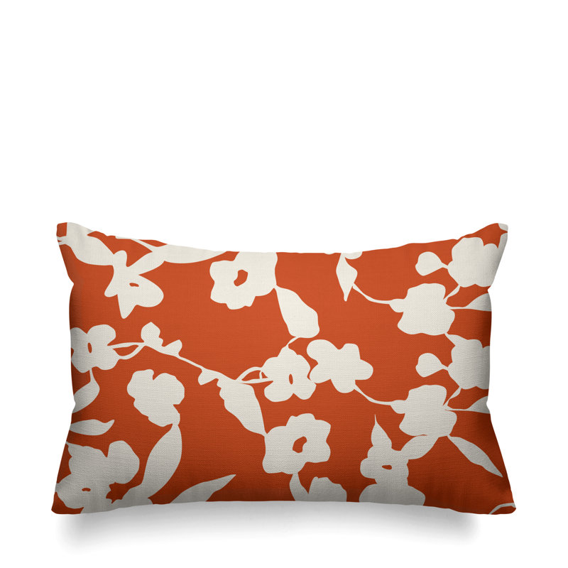 Coussin décoratif intérieur / extérieur à motif floral olive, Orange