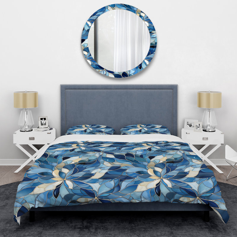 Ensemble de housse de couette en marbre indigo bleu mosaïque - microfibre polyester