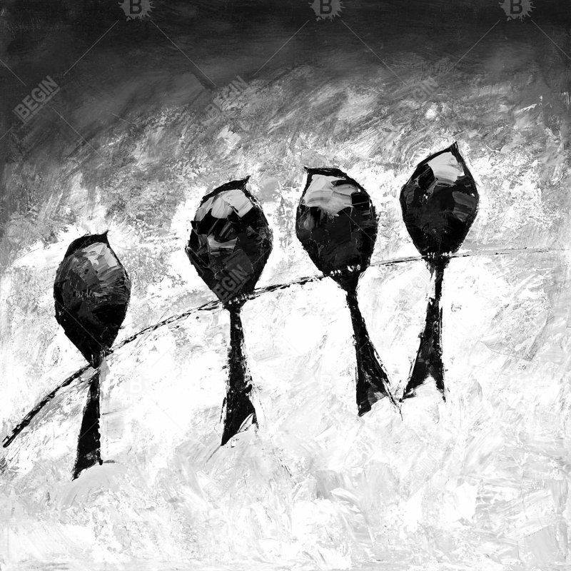 Four birds perched - 18"x18" Throw pillow cover - Poly twill - Print on demand, 18"H x 18"W