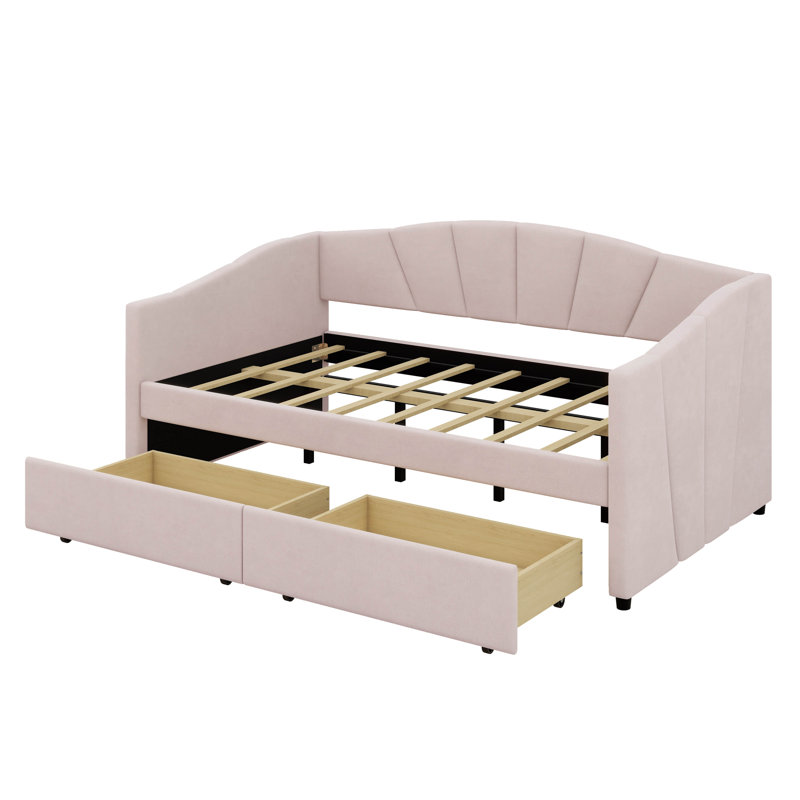 Twin Size Upholstered Daybed With Two Drawers, Sofa Bed With Wood Slat Support, No Box Spring Needed, Beige