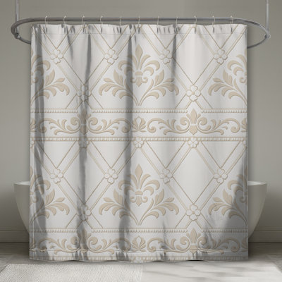 Beige Floral Damask Shower Curtains Extra Long