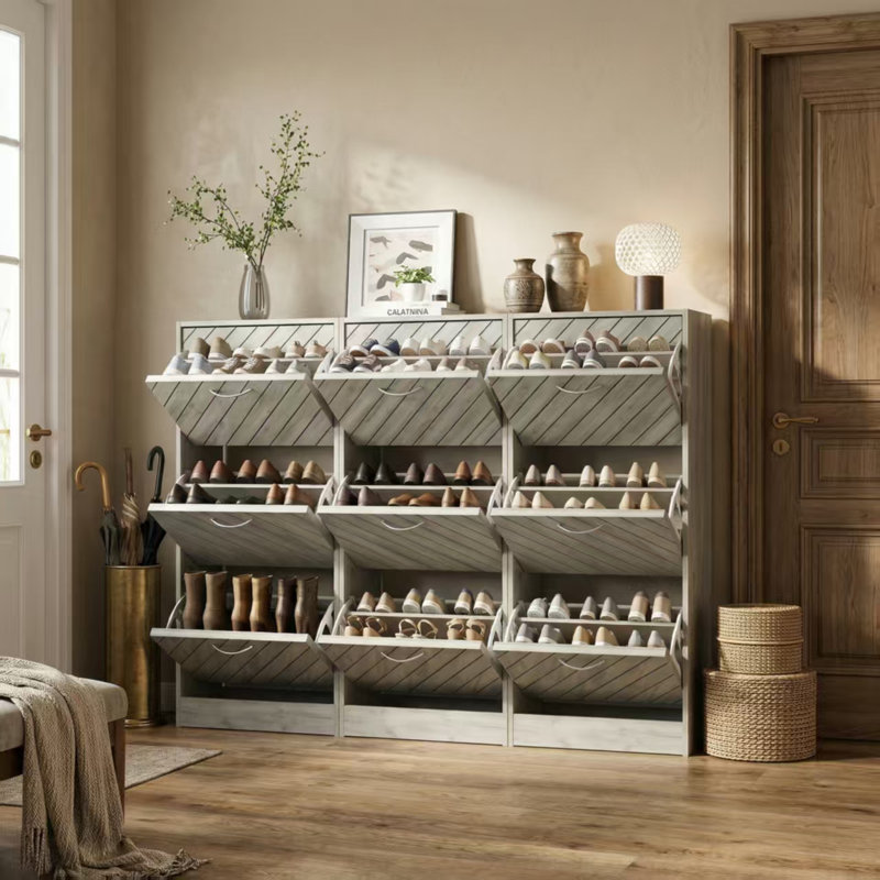 Armoire de rangement pour chaussures 36 paires avec tablettes réglables, Gris
