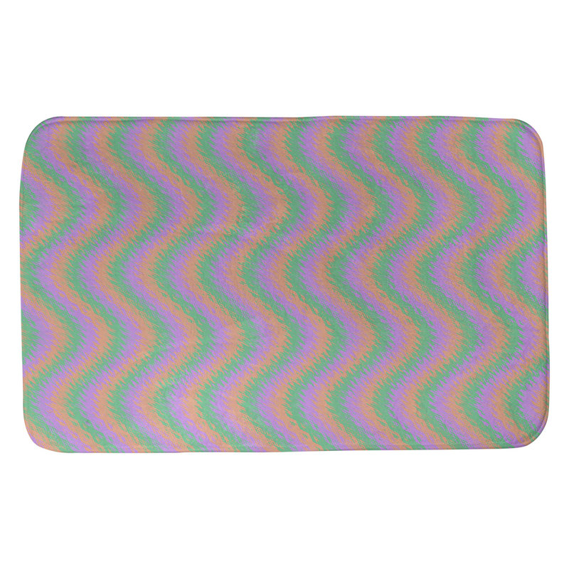 Tapis pour salle de bain à rayures ondulées rectangulaires, l 21 po x L 34 po, Vert/Orange/Mauve