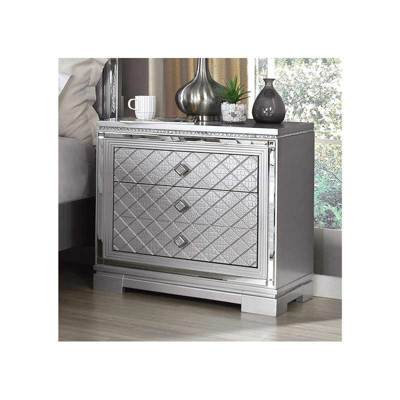 Finition argentée 1Pc Table de chevet Table de chevet cachée Tiroir à bijoux Chrome Bouton carré Chargeur USB Mobilier de chambre à coucher
