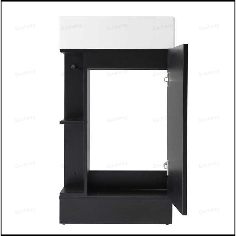 Petit meuble-lavabo 18,6 po avec tablette à deux niveaux pour lavabo, Noir