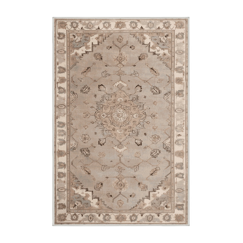 Machine Washable Afyon Beige Area Rug, Rectangle 2' x 3'
