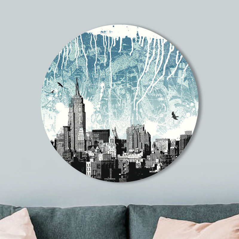 Paysage urbain urbain, art mural en verre avec silhouette de ville pour une décoration moderne, H 31,5 po x l 31,5 po