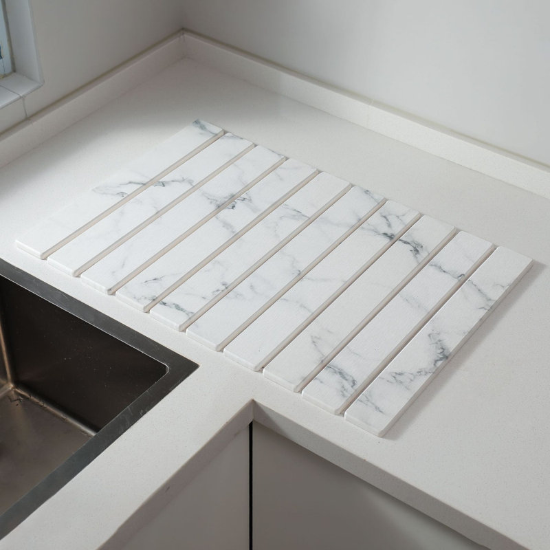 QYY-D01027HL5-set Adjustable Stoneware Drying Mat, Blanc