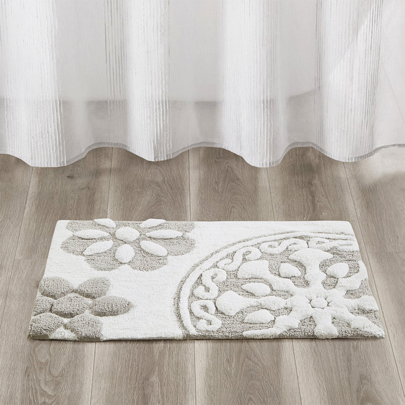 Tapis de bain en coton touffeté Medallion, Taupe
